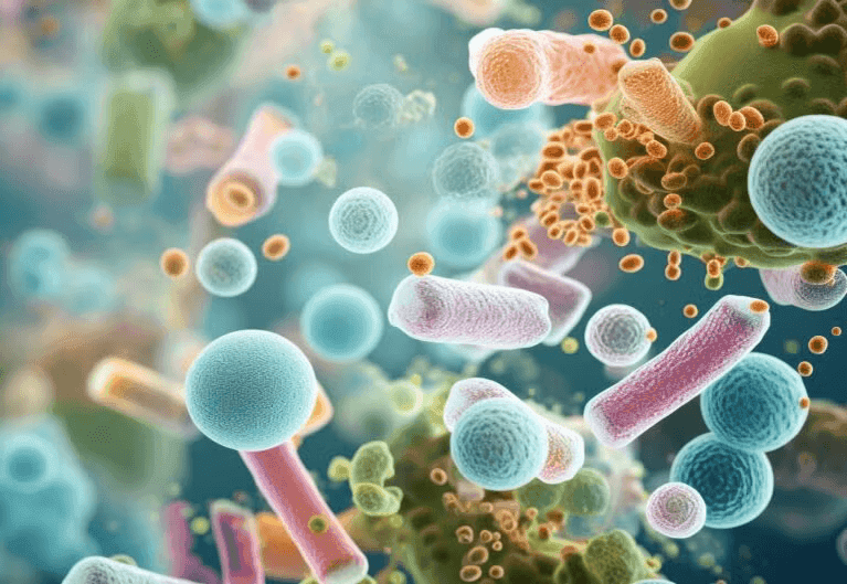Ilustrație a microbiomului intestinal și a diversității microorganismelor
